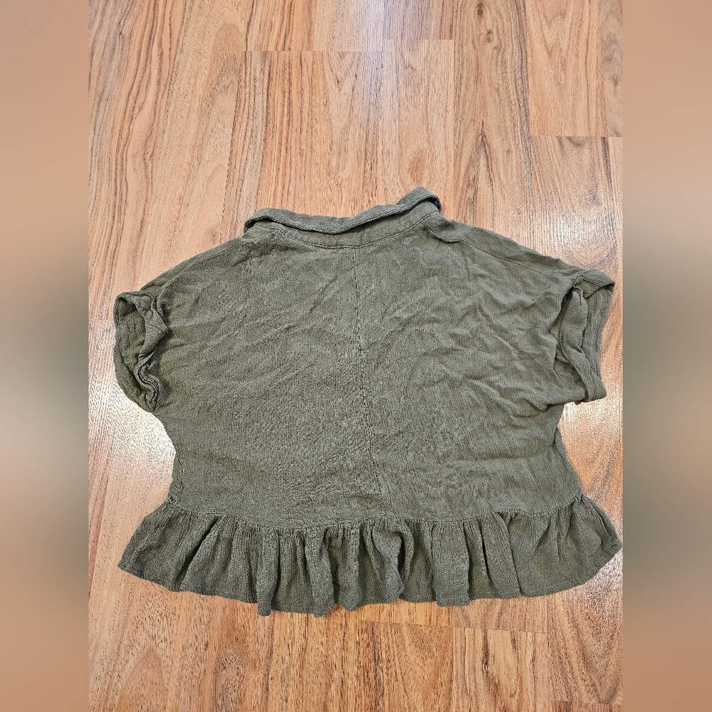 Soul Cake Cropped Olive Green Ruffled Cottagecore Button Up Y2K 90s Fairycore - Picture 12 of 15